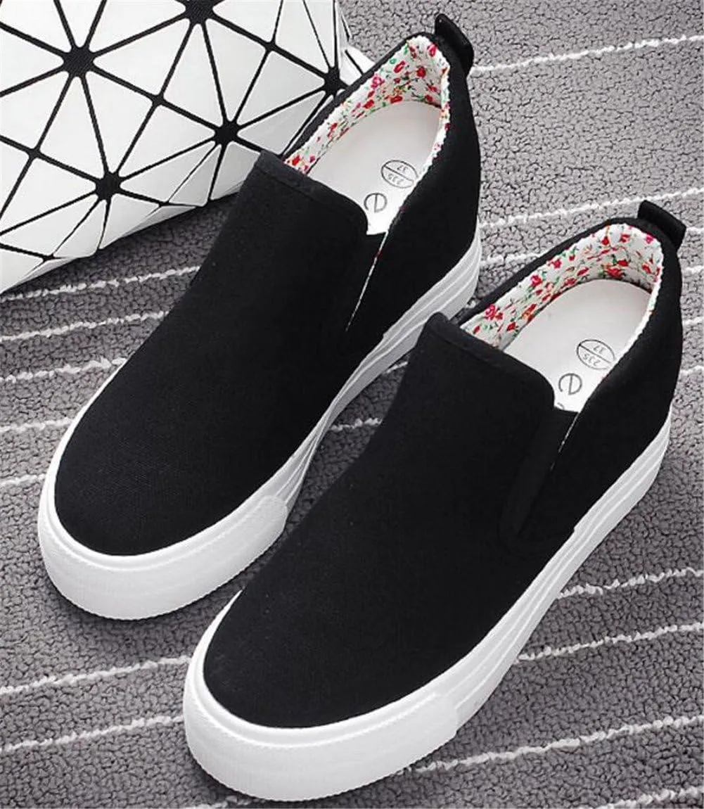 Hidden Wedge Sneakers for Women Slip on, Fashion High Heel Low Top Canvas Shoes Casual Platform Loafers
