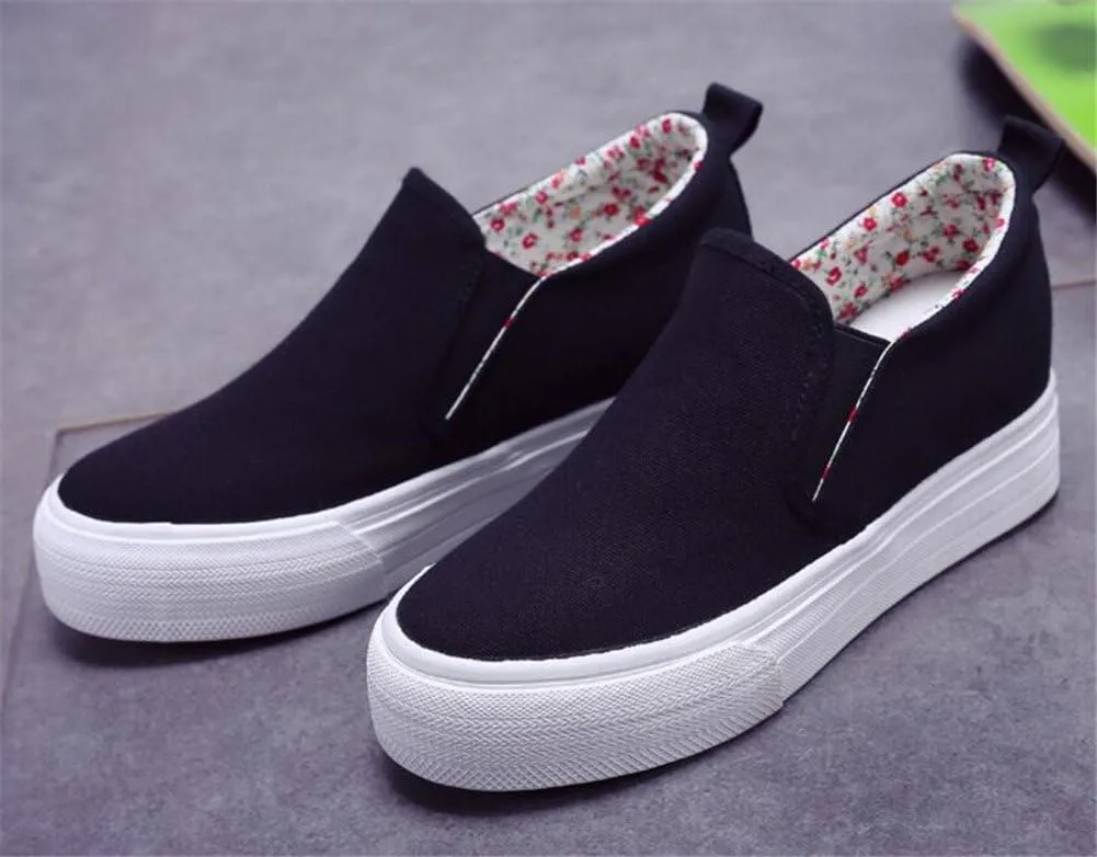 Hidden Wedge Sneakers for Women Slip on, Fashion High Heel Low Top Canvas Shoes Casual Platform Loafers