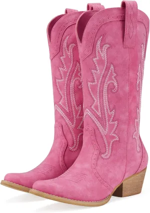 HISEA Rollda Cowboy Boots for Women Cowgirl Boots Ladies Western Embroidery Pointy Toe