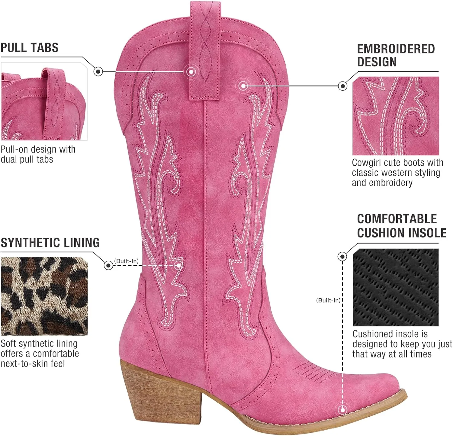 HISEA Rollda Cowboy Boots for Women Cowgirl Boots Ladies Western Embroidery Pointy Toe