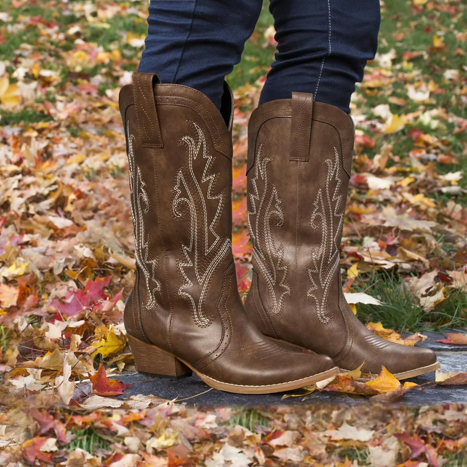 HISEA Rollda Cowboy Boots Women Western Boots Cowgirl Boots Ladies Pointy Toe Fashion Boots