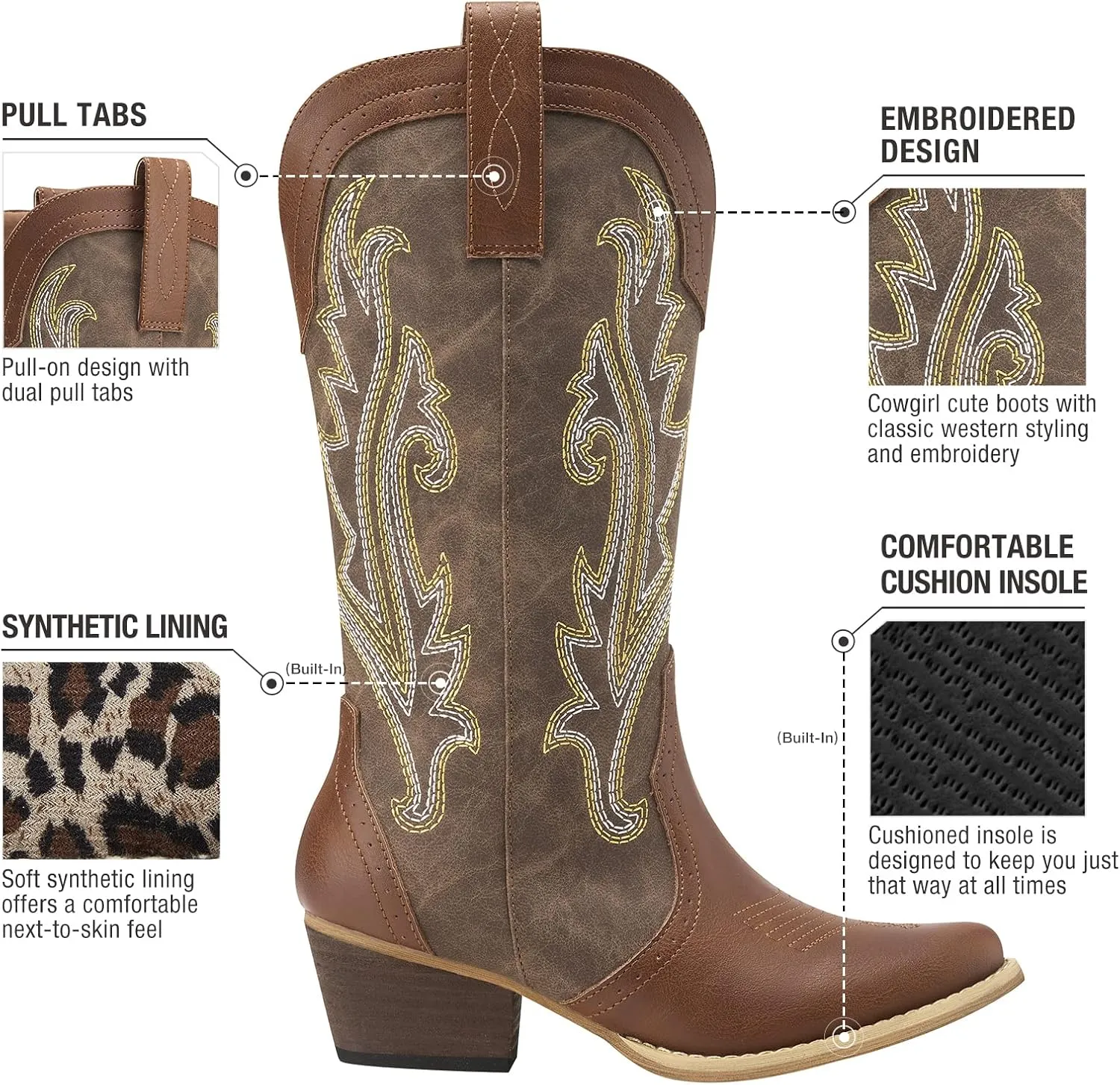HISEA Rollda Cowboy Boots Women Western Boots Cowgirl Boots Ladies Pointy Toe Fashion Boots