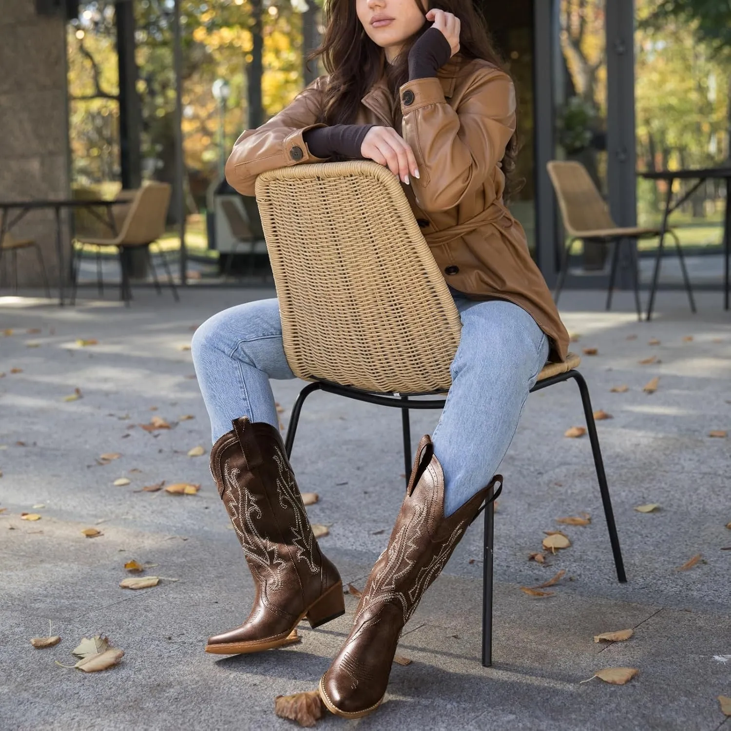 HISEA Rollda Cowboy Boots Women Western Boots Cowgirl Boots Ladies Pointy Toe Fashion Boots