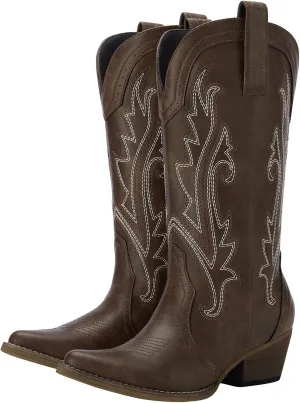 HISEA Rollda Cowboy Boots Women Western Boots Cowgirl Boots Ladies Pointy Toe Fashion Boots