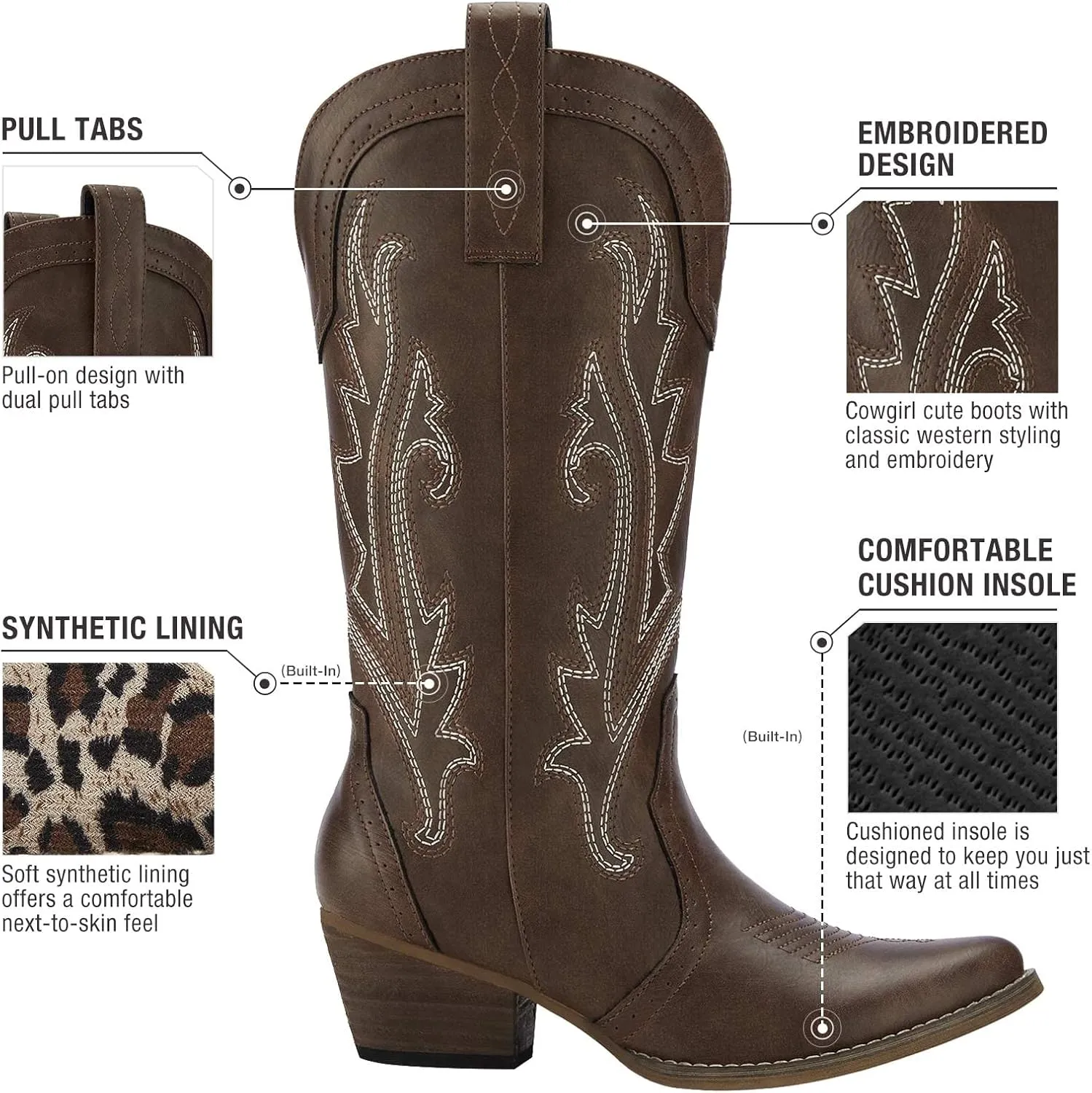 HISEA Rollda Cowboy Boots Women Western Boots Cowgirl Boots Ladies Pointy Toe Fashion Boots