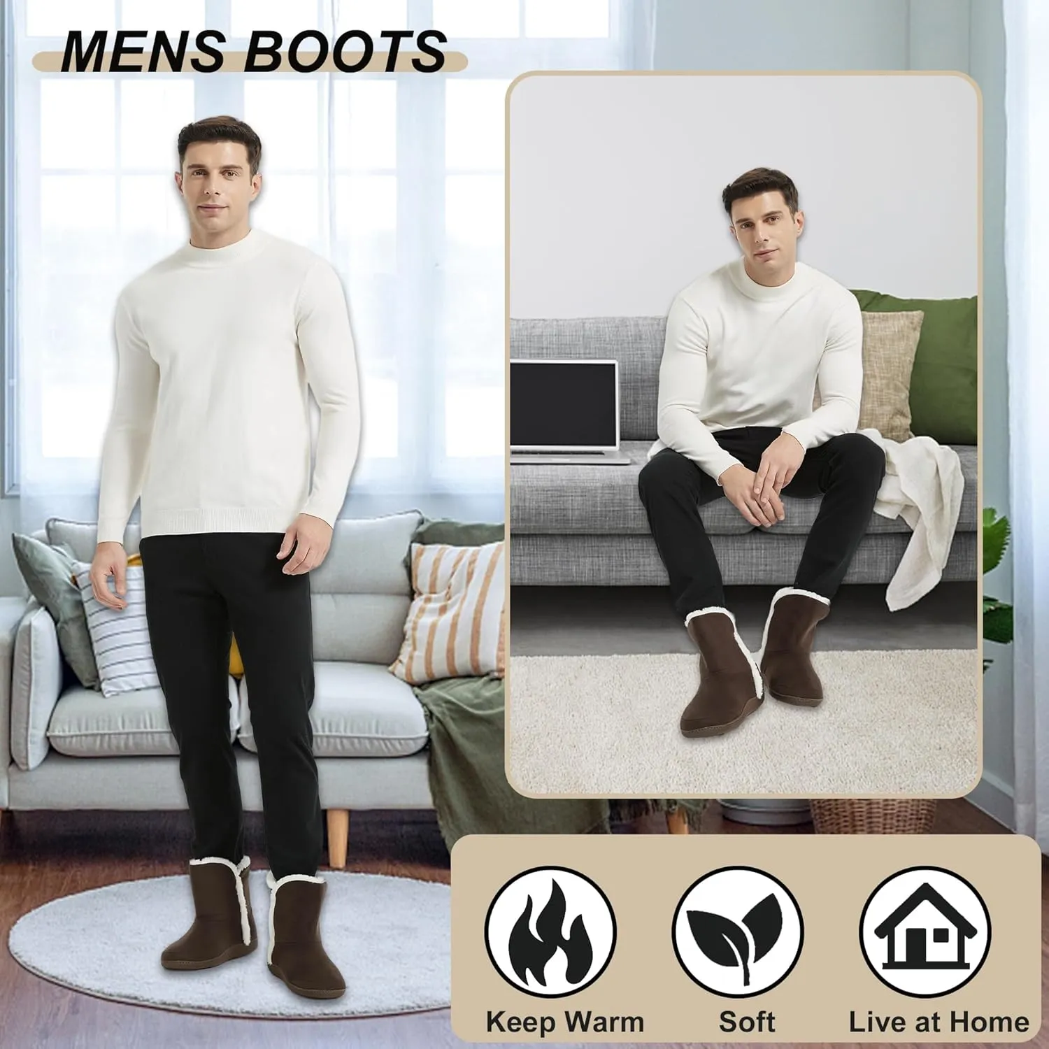 Home Slipper Men's Slippers Boots,Soft Winter Warm Memory Foam Indoor House Slipper Shoes