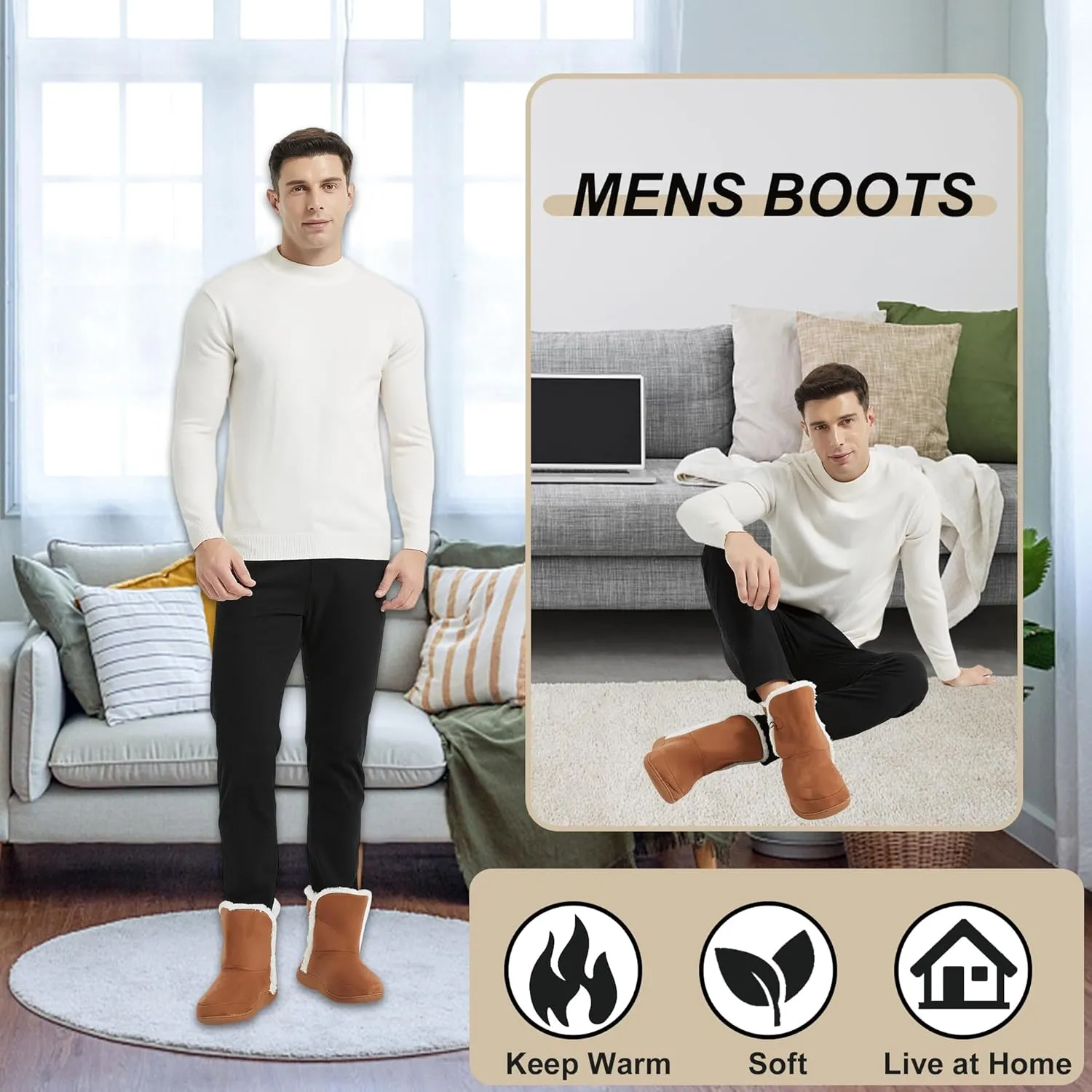 Home Slipper Men's Slippers Boots,Soft Winter Warm Memory Foam Indoor House Slipper Shoes