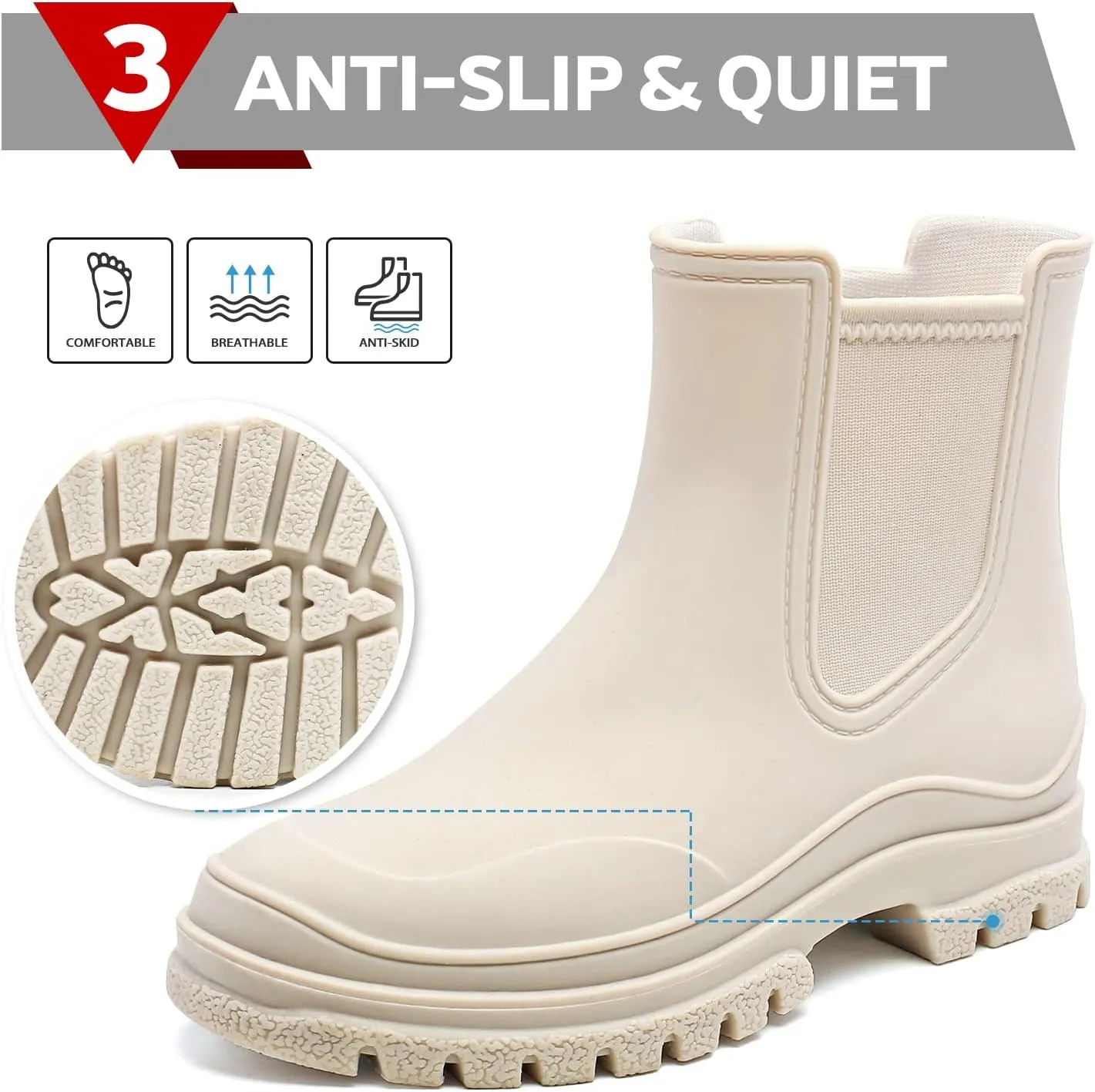 Hsttgsr Women's Rain Boots, Comfortable Elastic Adult Ankle Booties, Fashion Mid Heel Chelsea Boots, Waterproof Non-Slip Chunky Platform Lug Sole Short Garden Boots