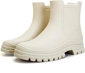 Hsttgsr Women's Rain Boots, Comfortable Elastic Adult Ankle Booties, Fashion Mid Heel Chelsea Boots, Waterproof Non-Slip Chunky Platform Lug Sole Short Garden Boots