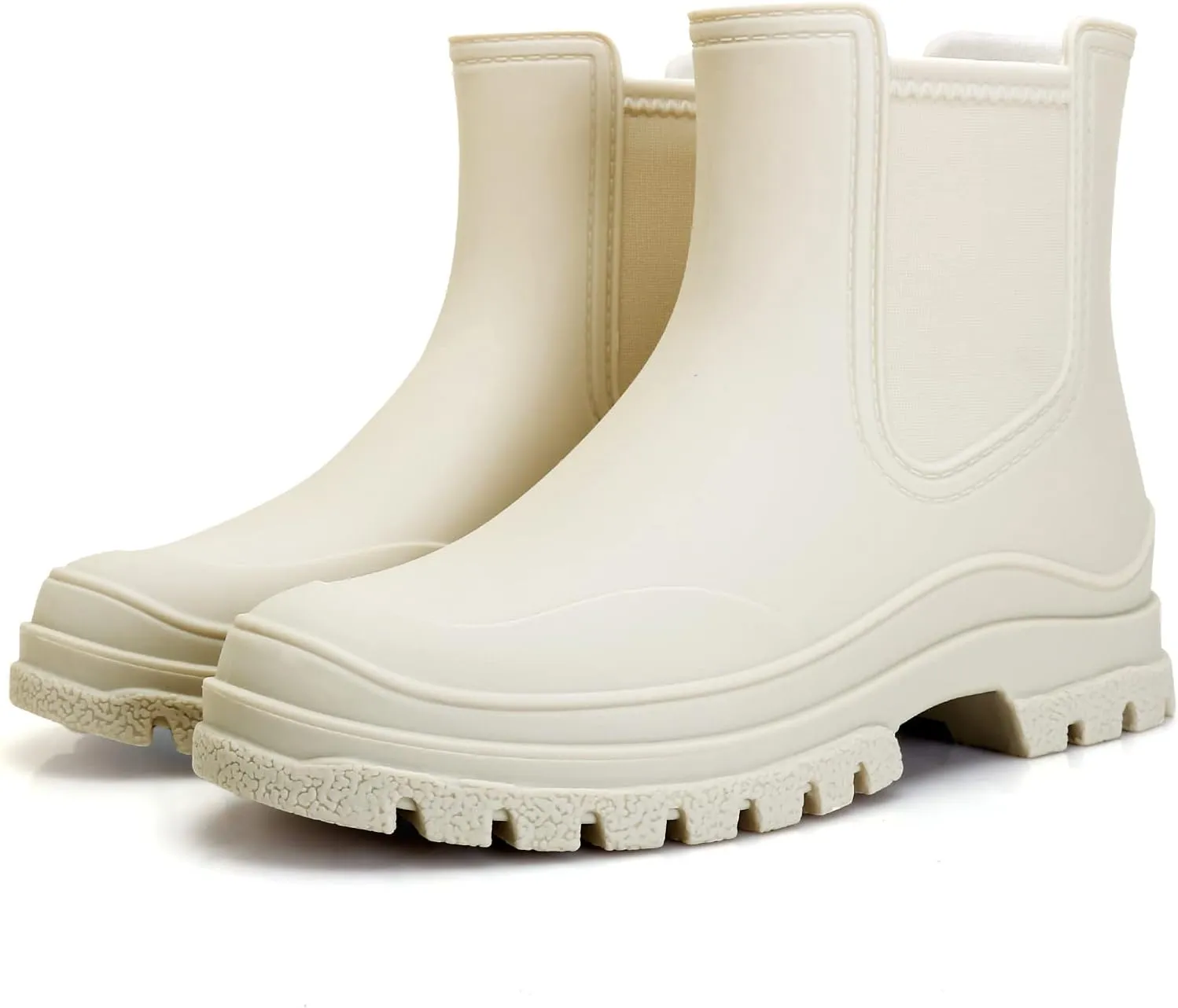 Hsttgsr Women's Rain Boots, Comfortable Elastic Adult Ankle Booties, Fashion Mid Heel Chelsea Boots, Waterproof Non-Slip Chunky Platform Lug Sole Short Garden Boots