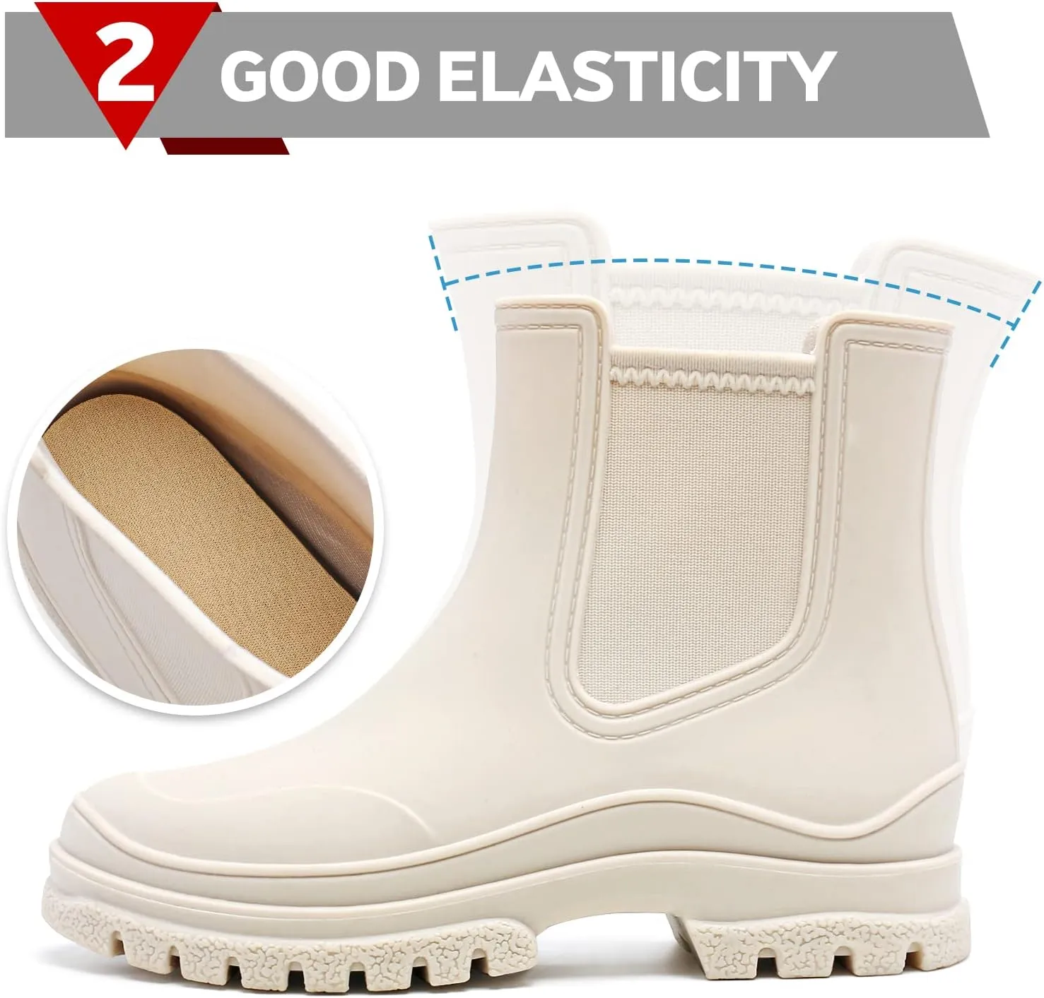 Hsttgsr Women's Rain Boots, Comfortable Elastic Adult Ankle Booties, Fashion Mid Heel Chelsea Boots, Waterproof Non-Slip Chunky Platform Lug Sole Short Garden Boots