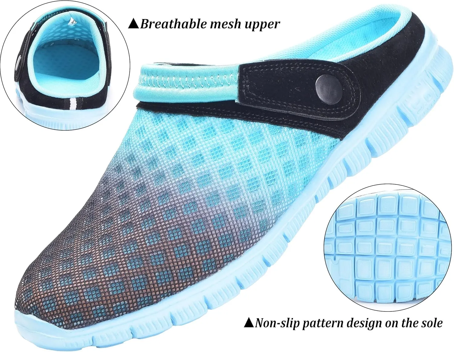 Hsyooes Mens Womens Mules & Clogs Garden Shoes Summer Breathable Mesh Slippers Non-Slip Outdoor Beach Sandals Unisex
