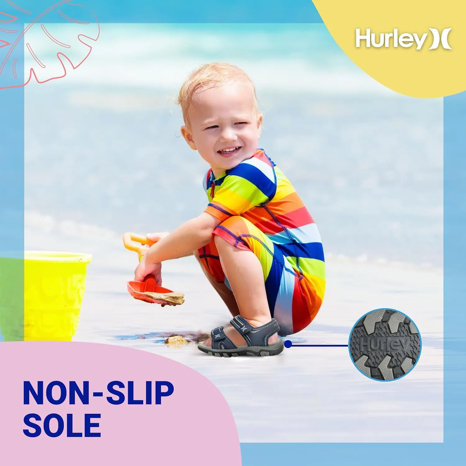 Hurley Loni Toddler Water Shoes, Beach Essentials, Girls and Boys Open Toe Sandals, Lightweight, Breathable and Two Adjustable Straps
