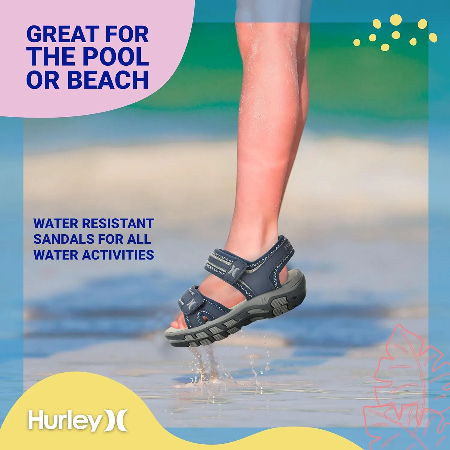 Hurley Loni Toddler Water Shoes, Beach Essentials, Girls and Boys Open Toe Sandals, Lightweight, Breathable and Two Adjustable Straps