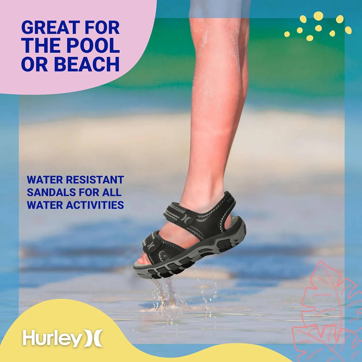 Hurley Loni Toddler Water Shoes, Beach Essentials, Girls and Boys Open Toe Sandals, Lightweight, Breathable and Two Adjustable Straps