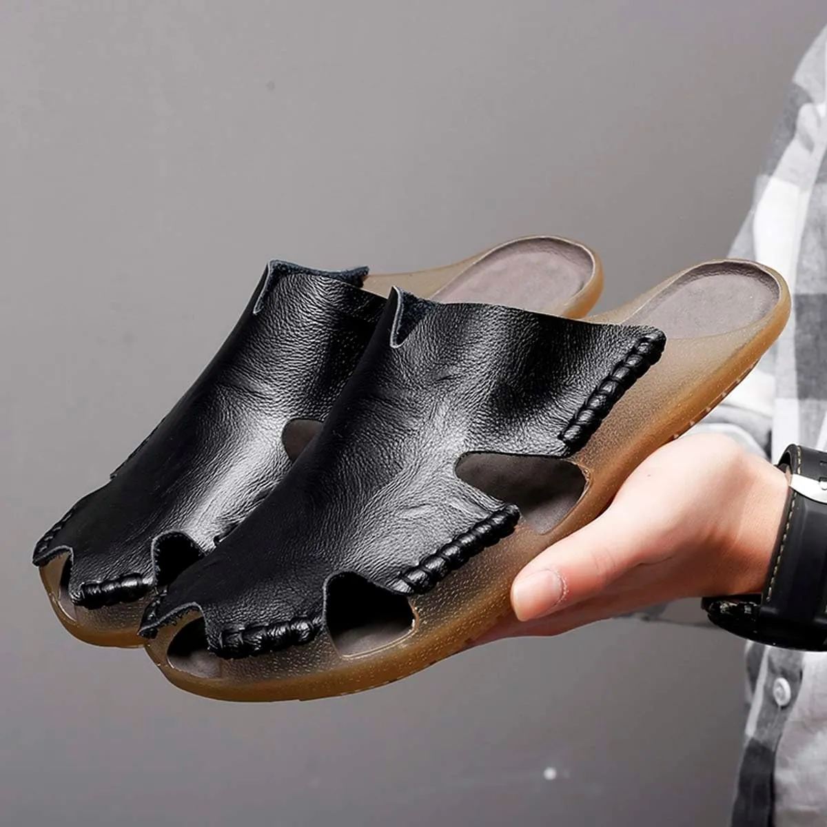 HYDLONGR Men's Women's Lightweight Breathable Cowhide Garden Sandals Beach Slippers Clogs Mules Shoes