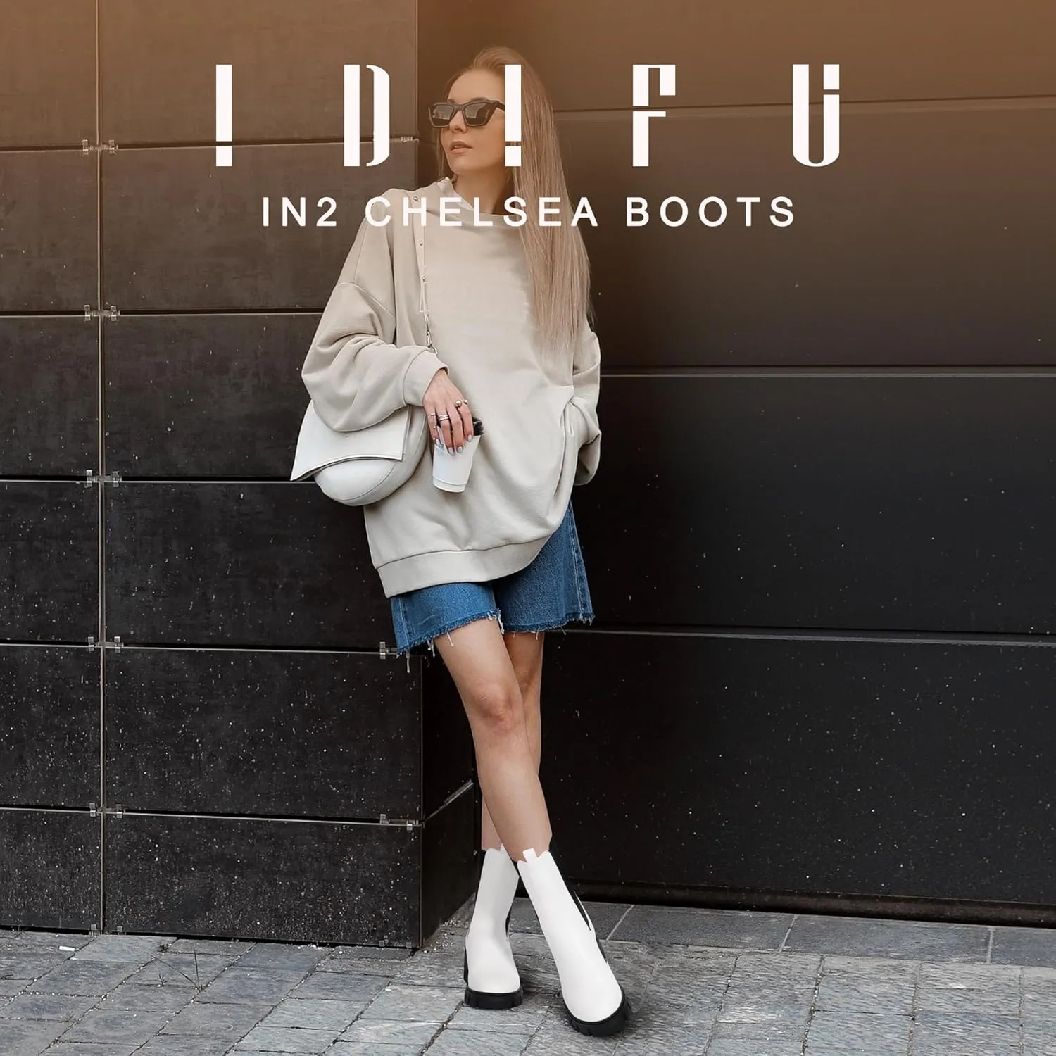 IDIFU IN2 Chelsea Ankle Boots for Women Low Short Block Chunky Heel Mid Calf Slip On Lug Sole Platform Fall Dress Booties Ladies Fashion Comfortable Casual Cute Trendy Elastic Thick Boots