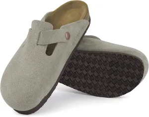 ILLIMITE Suede Clogs for Women Men Cork Footbed Sandals Leather Mules Potato Shoes with Arch Support and Adjustable Buckle