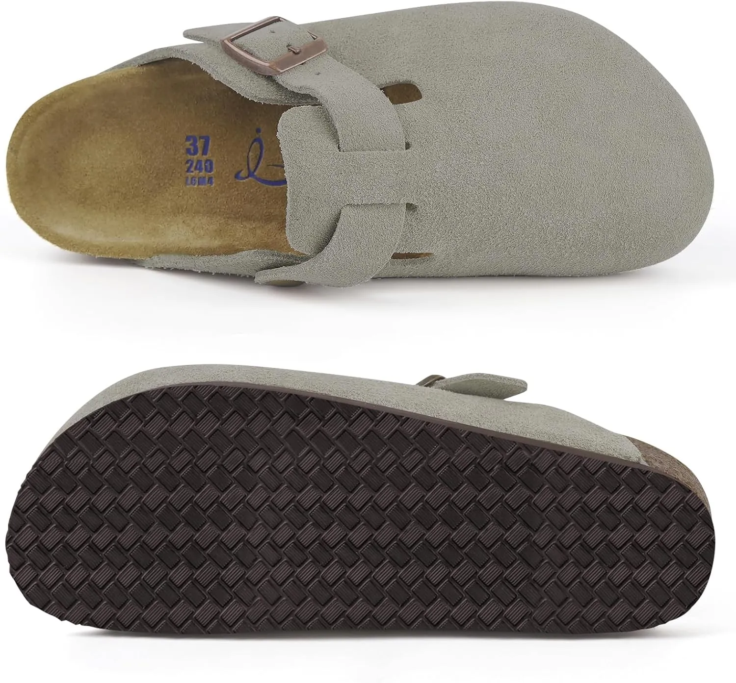 ILLIMITE Suede Clogs for Women Men Cork Footbed Sandals Leather Mules Potato Shoes with Arch Support and Adjustable Buckle