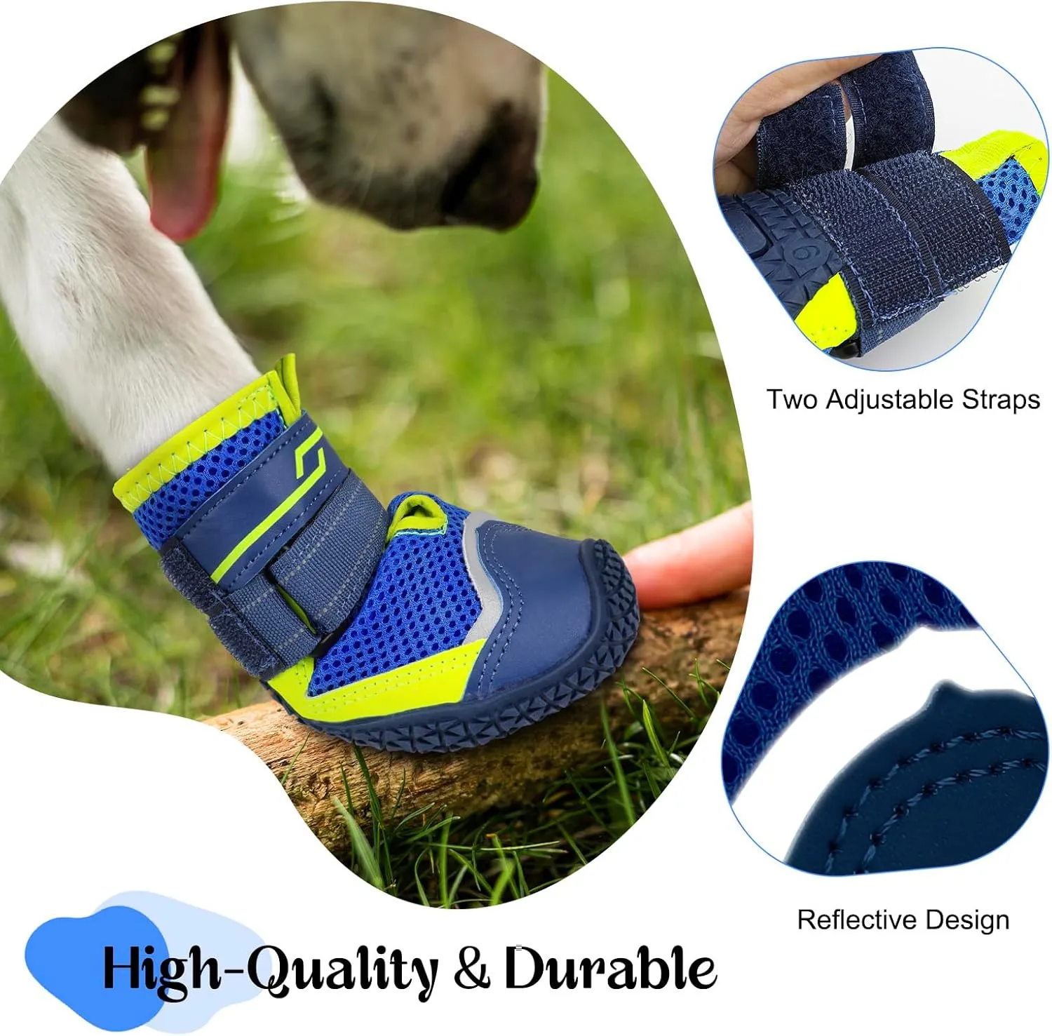 Illumifun Small Dog Shoes - 4-Pack Breathable Anti-Slip Boots with Reflective Design, Soft Skid Sole for Summer Pavement & Winter Snow, Paw Protectors on Hard Floors (#1)