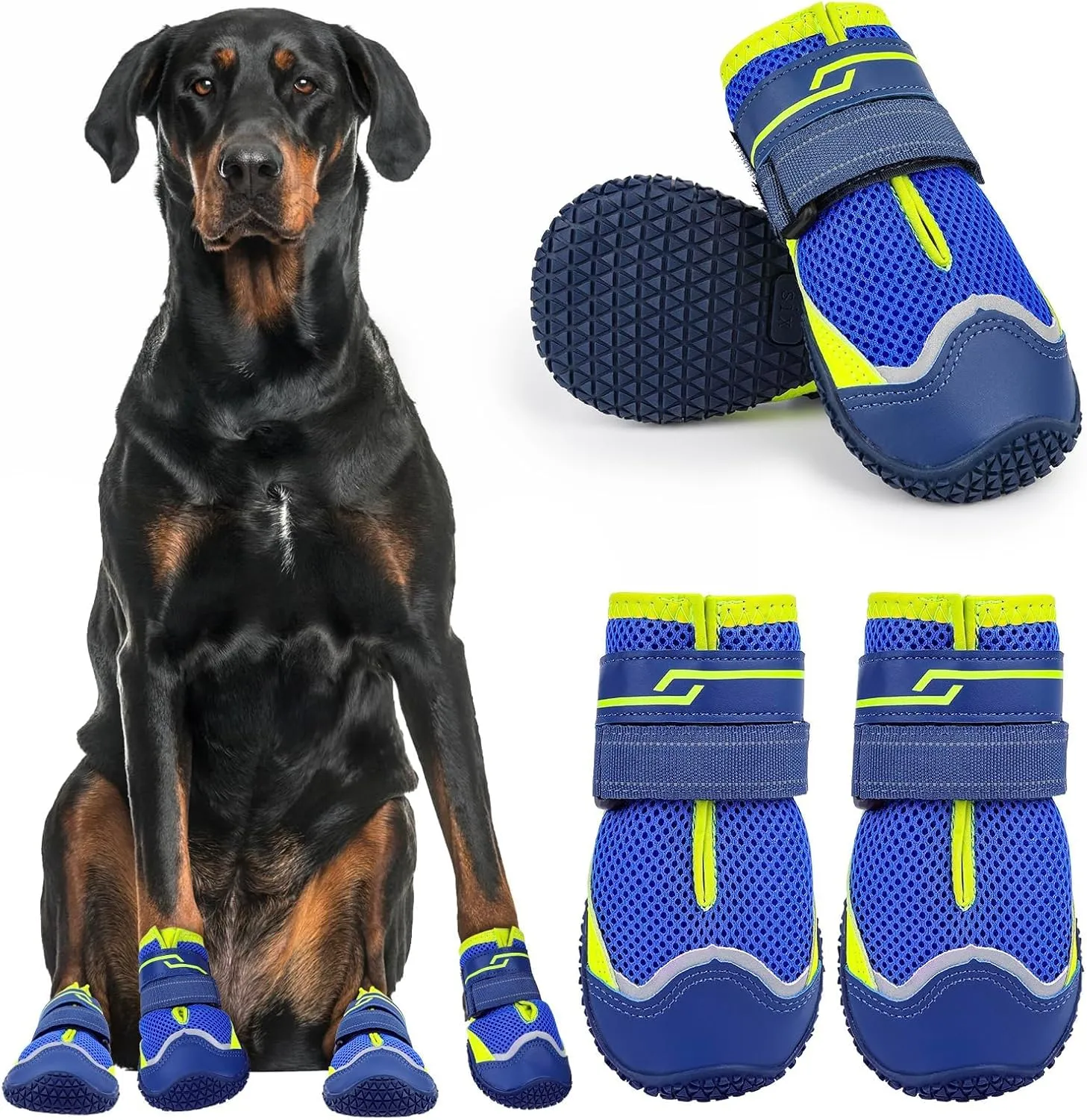 Illumifun Small Dog Shoes - 4-Pack Breathable Anti-Slip Boots with Reflective Design, Soft Skid Sole for Summer Pavement & Winter Snow, Paw Protectors on Hard Floors (#1)