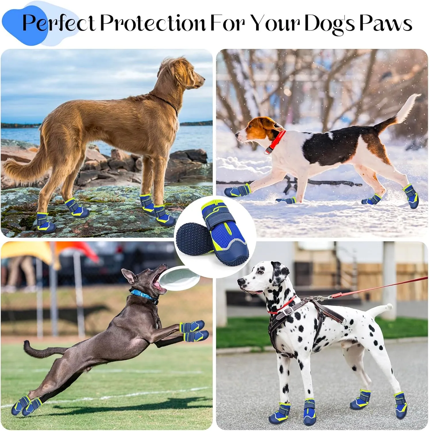 Illumifun Small Dog Shoes - 4-Pack Breathable Anti-Slip Boots with Reflective Design, Soft Skid Sole for Summer Pavement & Winter Snow, Paw Protectors on Hard Floors (#1)