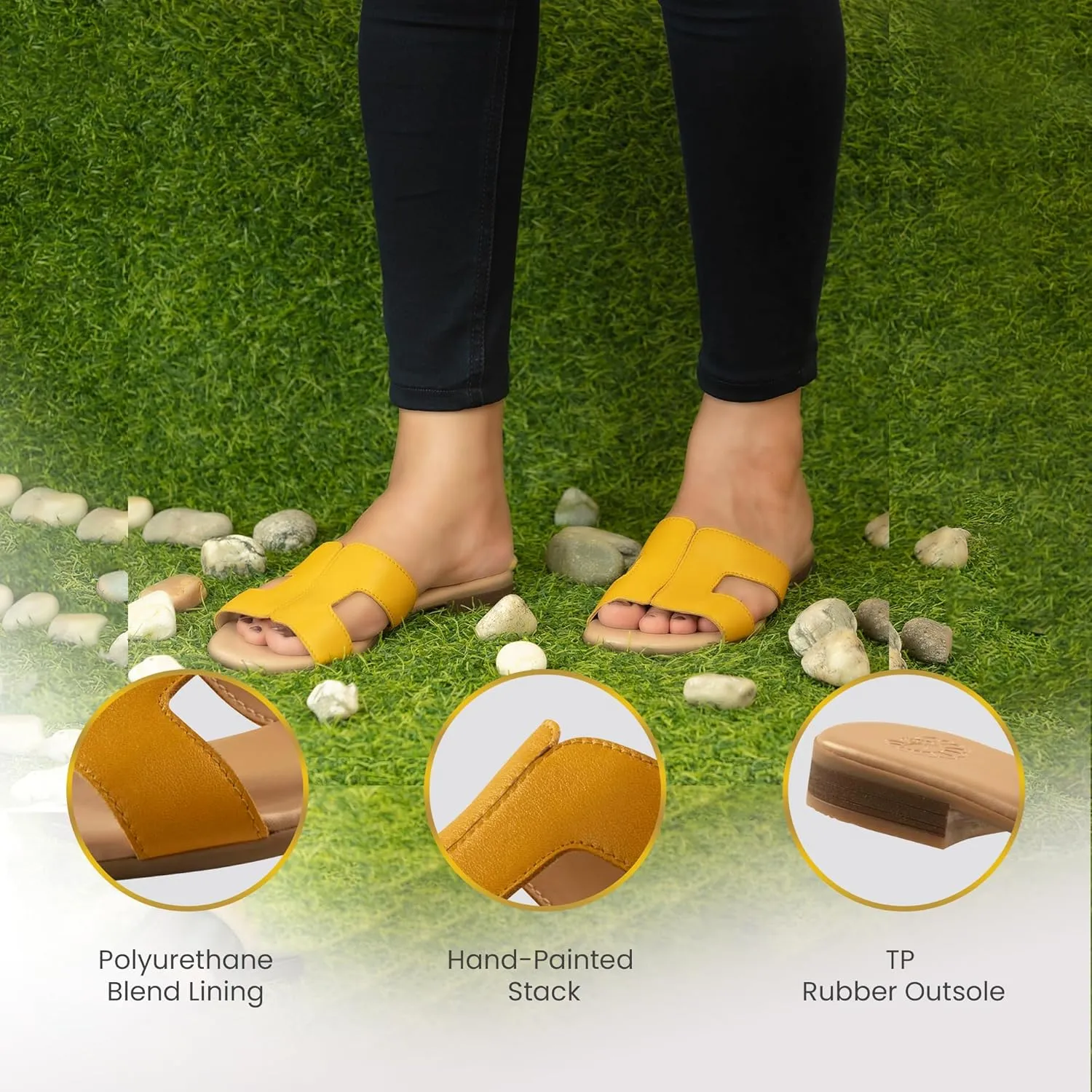 JATAREA Women Slip-On Flat Sandals | Softy Leather, Open-Toe Summer Outdoor Sandals - Chonchola