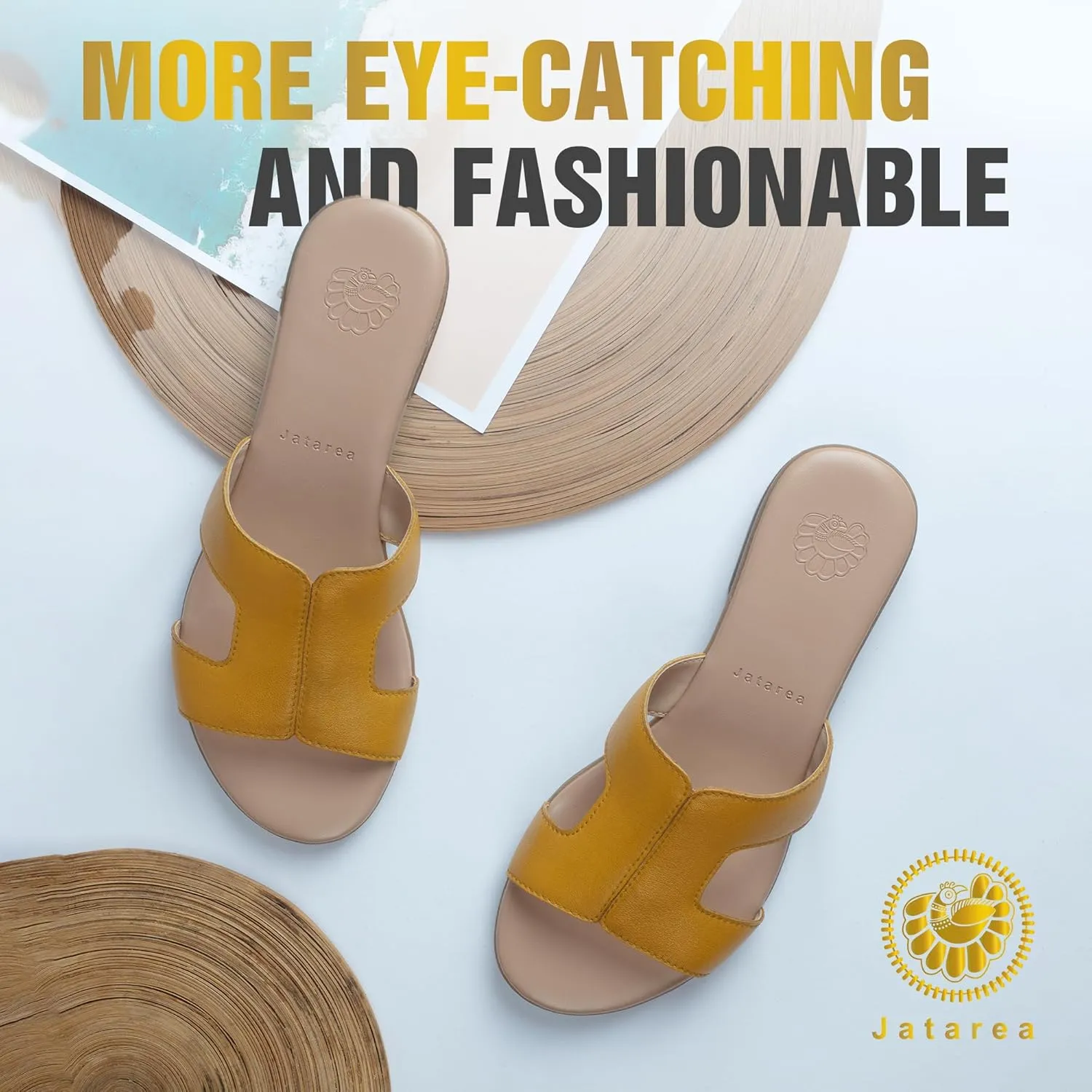 JATAREA Women Slip-On Flat Sandals | Softy Leather, Open-Toe Summer Outdoor Sandals - Chonchola