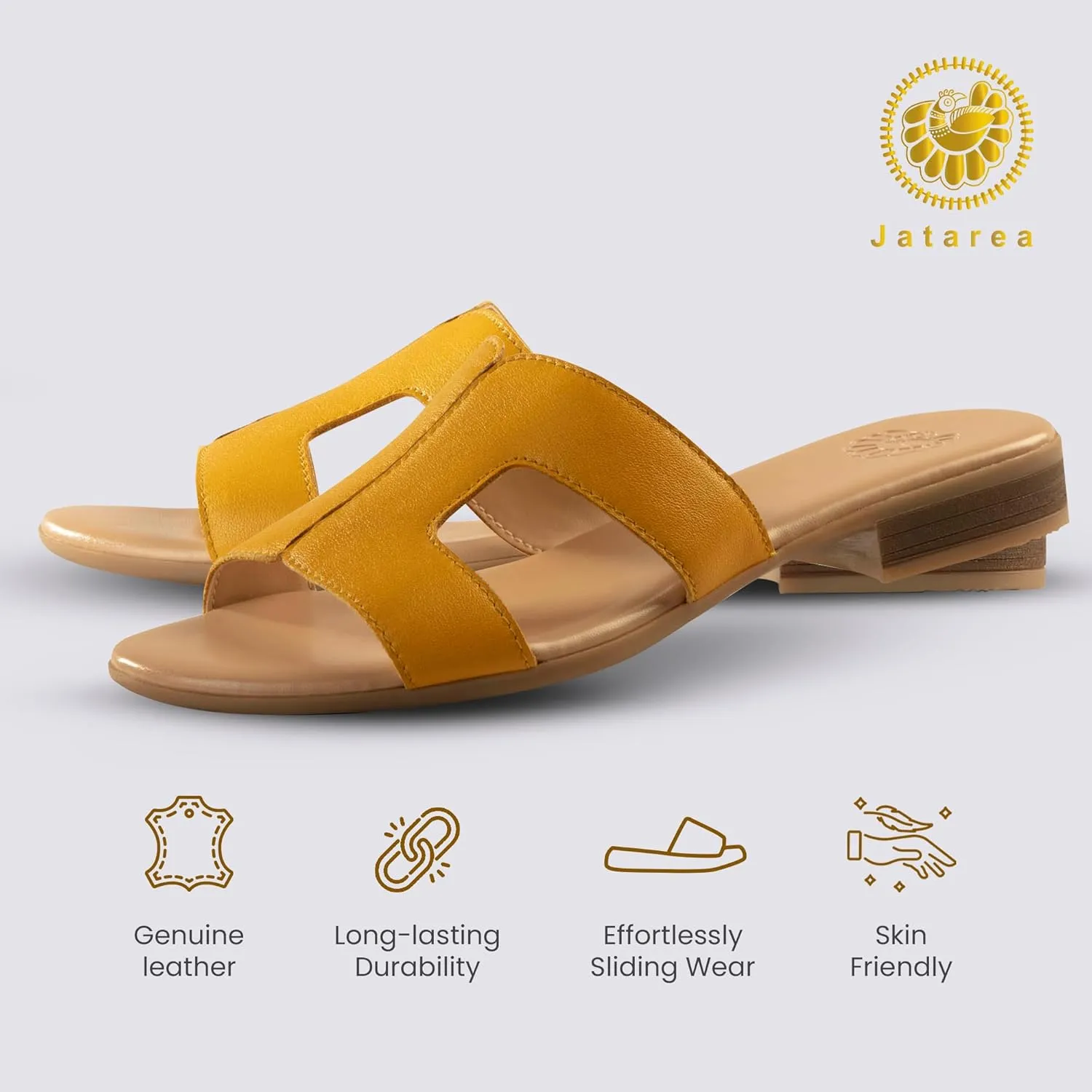 JATAREA Women Slip-On Flat Sandals | Softy Leather, Open-Toe Summer Outdoor Sandals - Chonchola