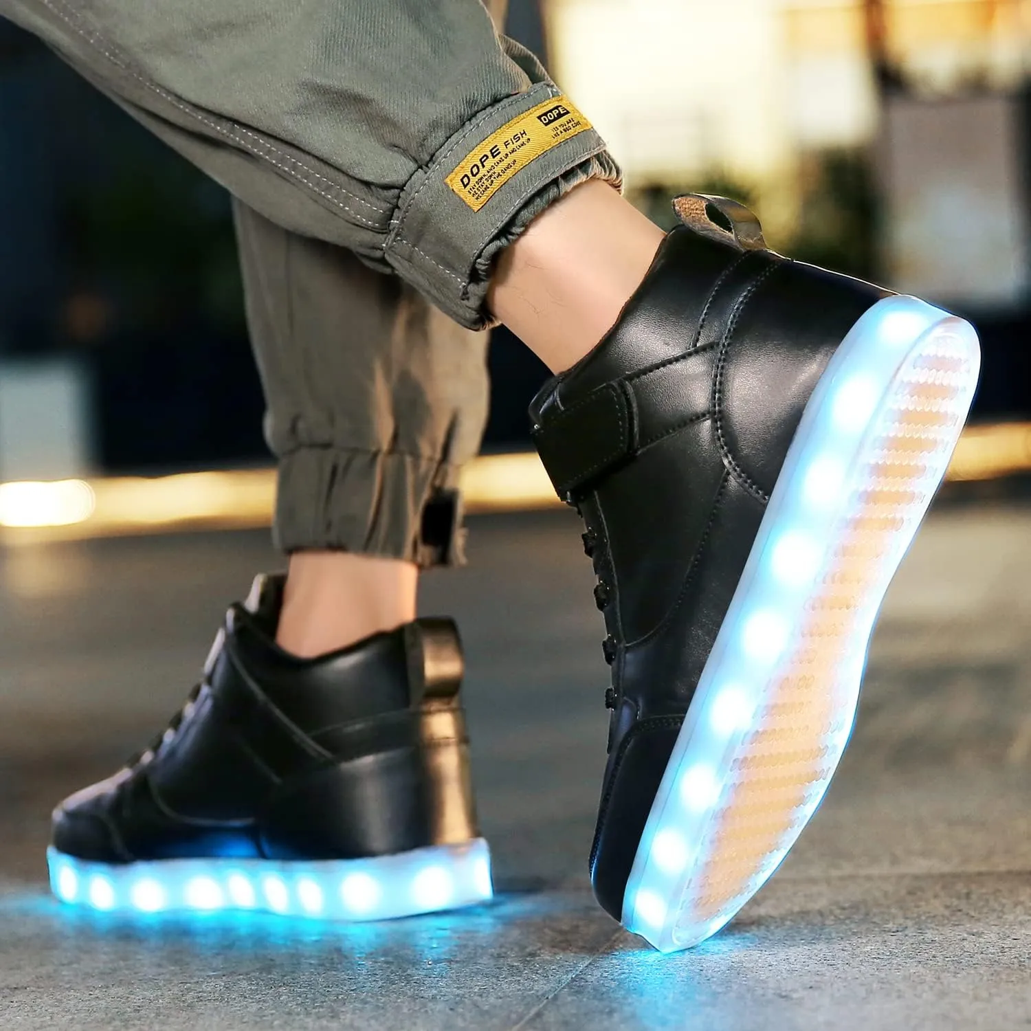 JEVRITE Unisex LED Light Up High Top Sneakers - USB Charging for Women & Men - Couples Shoes