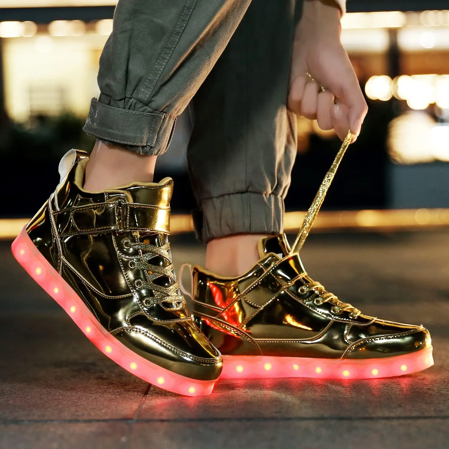 JEVRITE Unisex LED Light Up High Top Sneakers - USB Charging for Women & Men - Couples Shoes