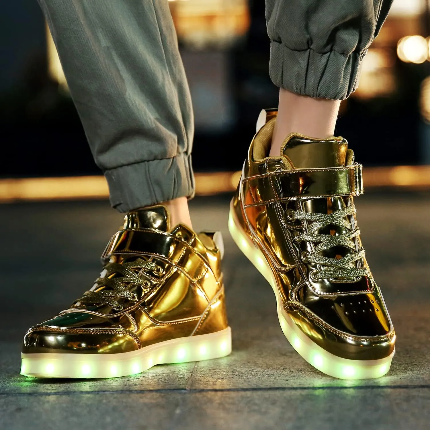 JEVRITE Unisex LED Light Up High Top Sneakers - USB Charging for Women & Men - Couples Shoes