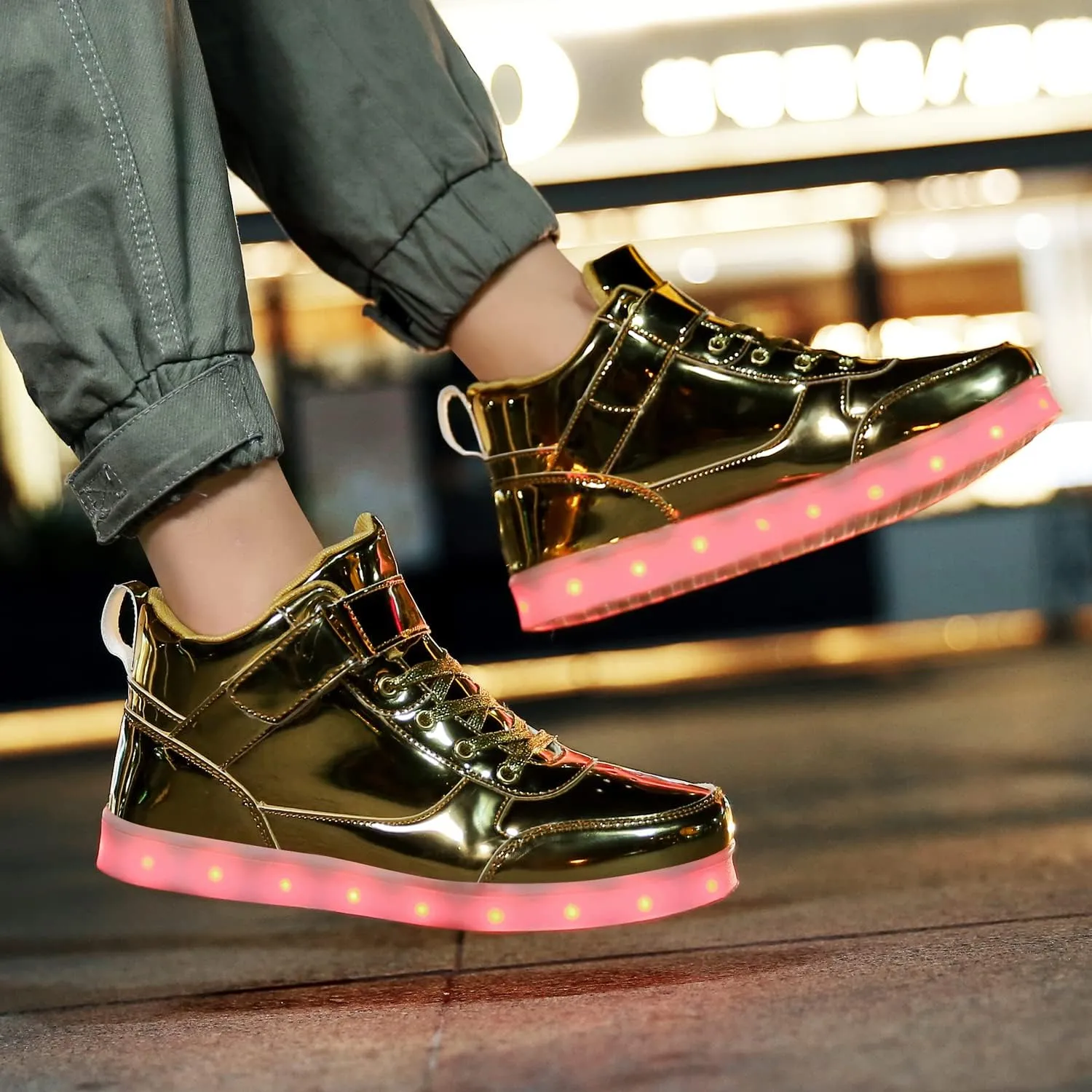 JEVRITE Unisex LED Light Up High Top Sneakers - USB Charging for Women & Men - Couples Shoes