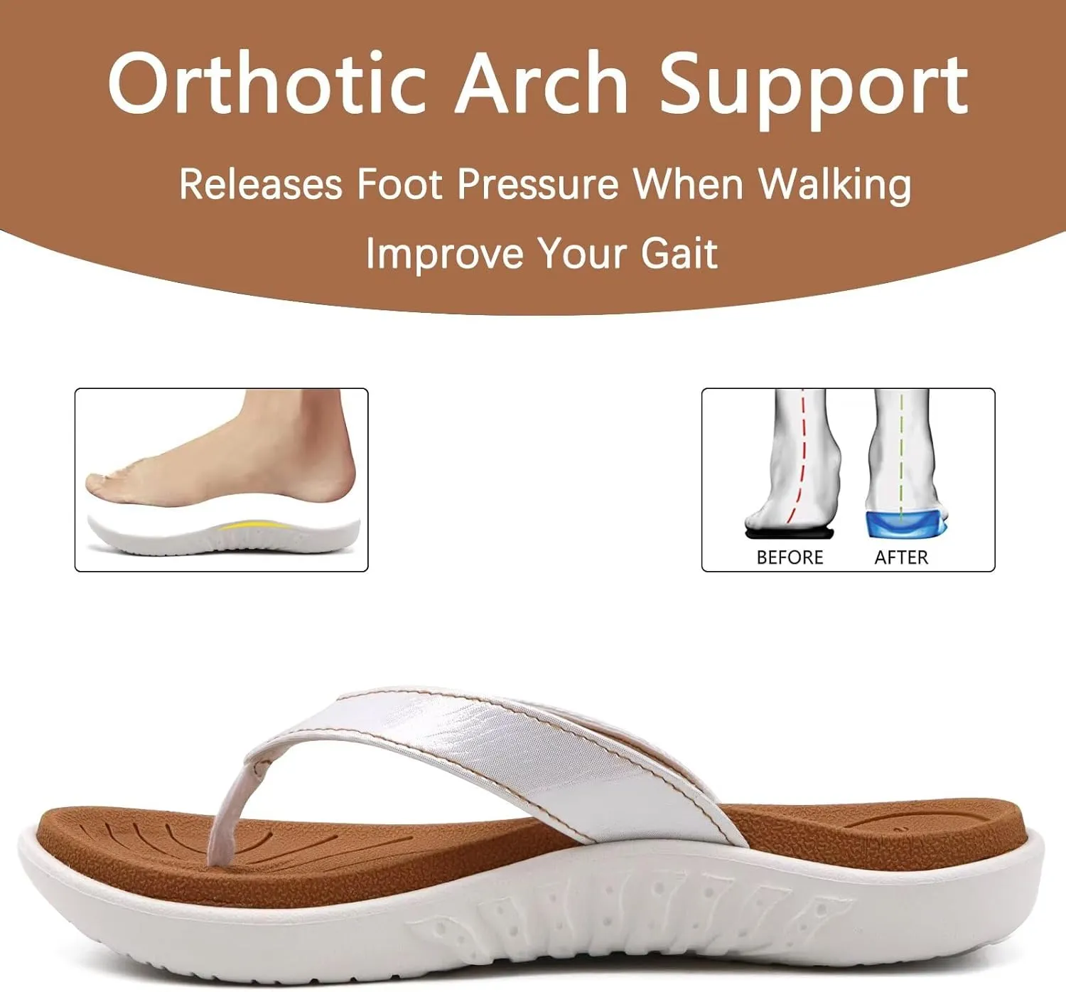 jiajiale Womens Fashion Orthotic Flip Flops Ladies Slip On Lightweight Comfortable Thick Cushion Yoga Mat Thong Sandals With Plantar Fasciitis Arch Support