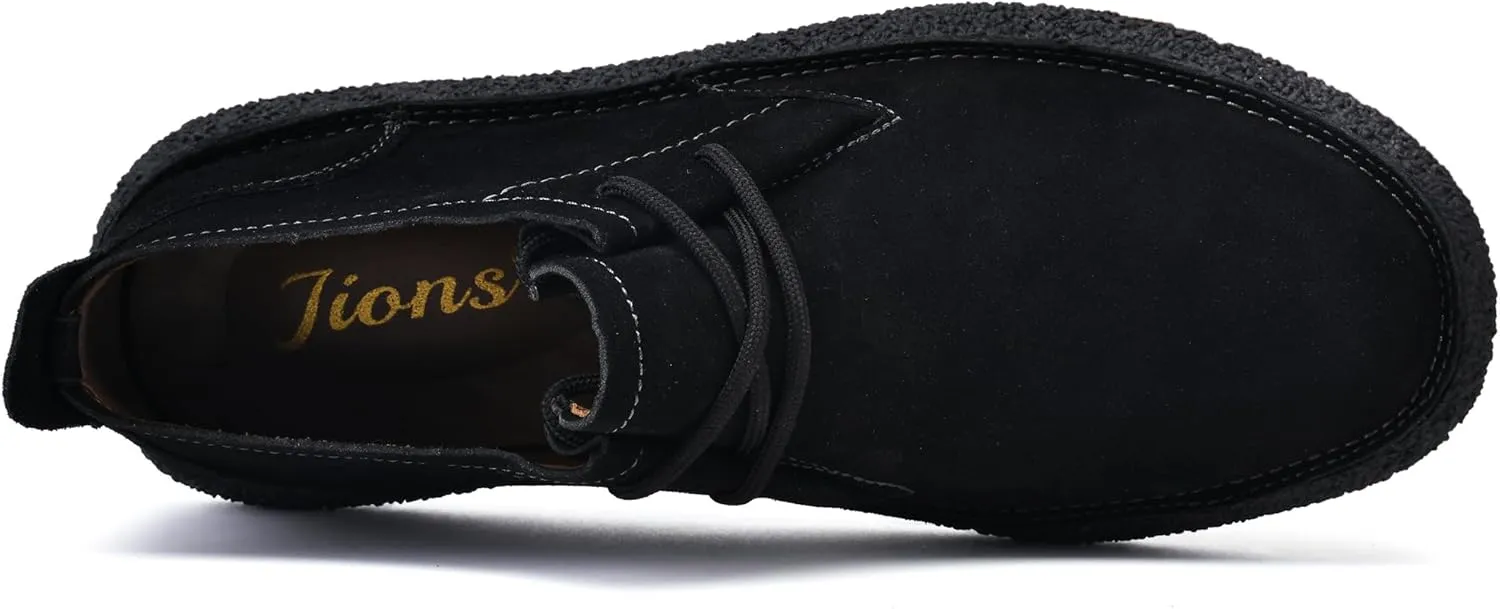 JIONS Mens Ankle Desert Chukka Boots Lace Up Suede Leather Shoes Round Toe Platform Deck Boots