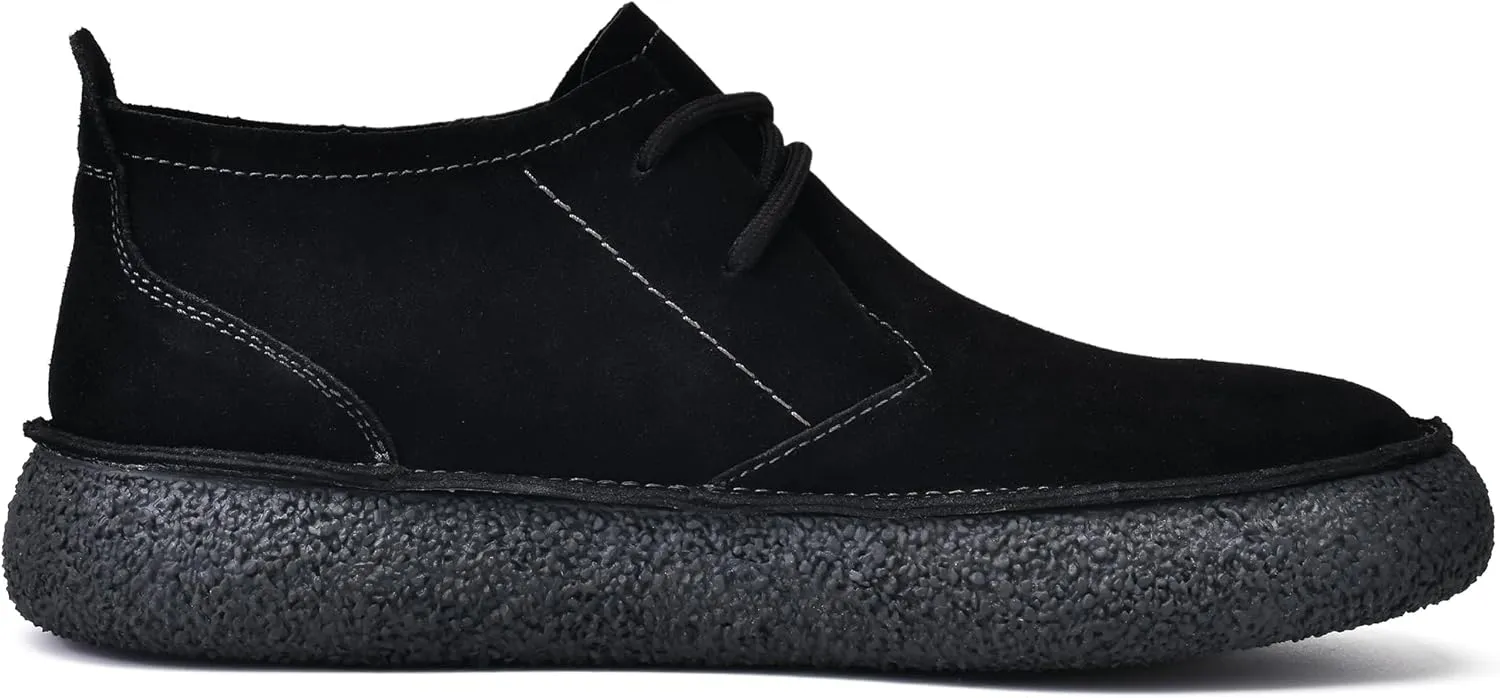 JIONS Mens Ankle Desert Chukka Boots Lace Up Suede Leather Shoes Round Toe Platform Deck Boots