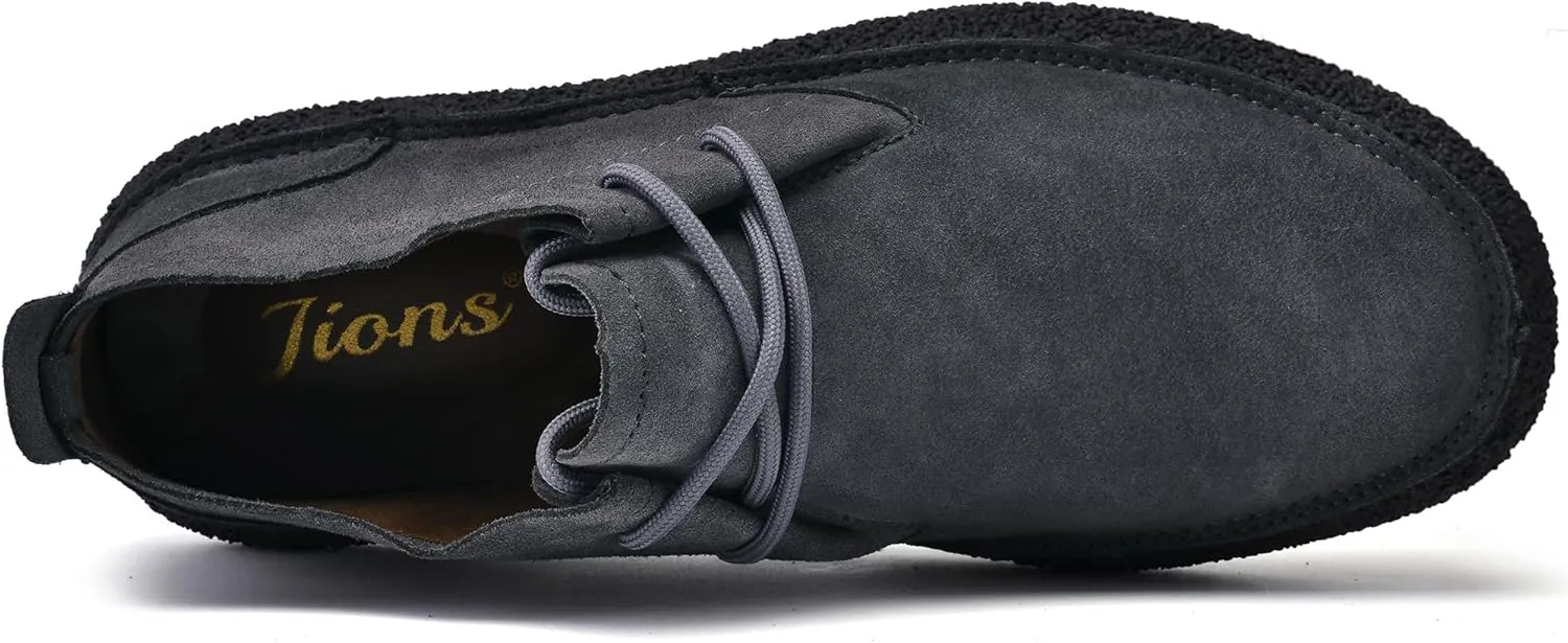 JIONS Mens Ankle Desert Chukka Boots Lace Up Suede Leather Shoes Round Toe Platform Deck Boots