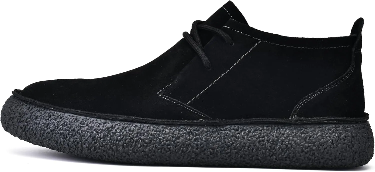 JIONS Mens Ankle Desert Chukka Boots Lace Up Suede Leather Shoes Round Toe Platform Deck Boots