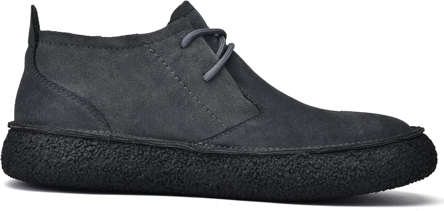 JIONS Mens Ankle Desert Chukka Boots Lace Up Suede Leather Shoes Round Toe Platform Deck Boots