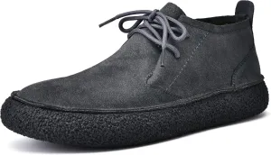 JIONS Mens Ankle Desert Chukka Boots Lace Up Suede Leather Shoes Round Toe Platform Deck Boots