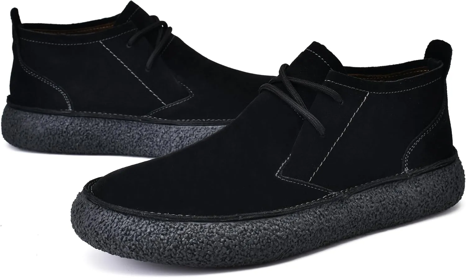 JIONS Mens Ankle Desert Chukka Boots Lace Up Suede Leather Shoes Round Toe Platform Deck Boots