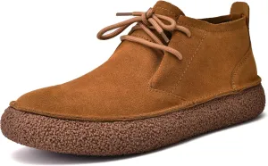 JIONS Mens Ankle Desert Chukka Boots Lace Up Suede Leather Shoes Round Toe Platform Deck Boots