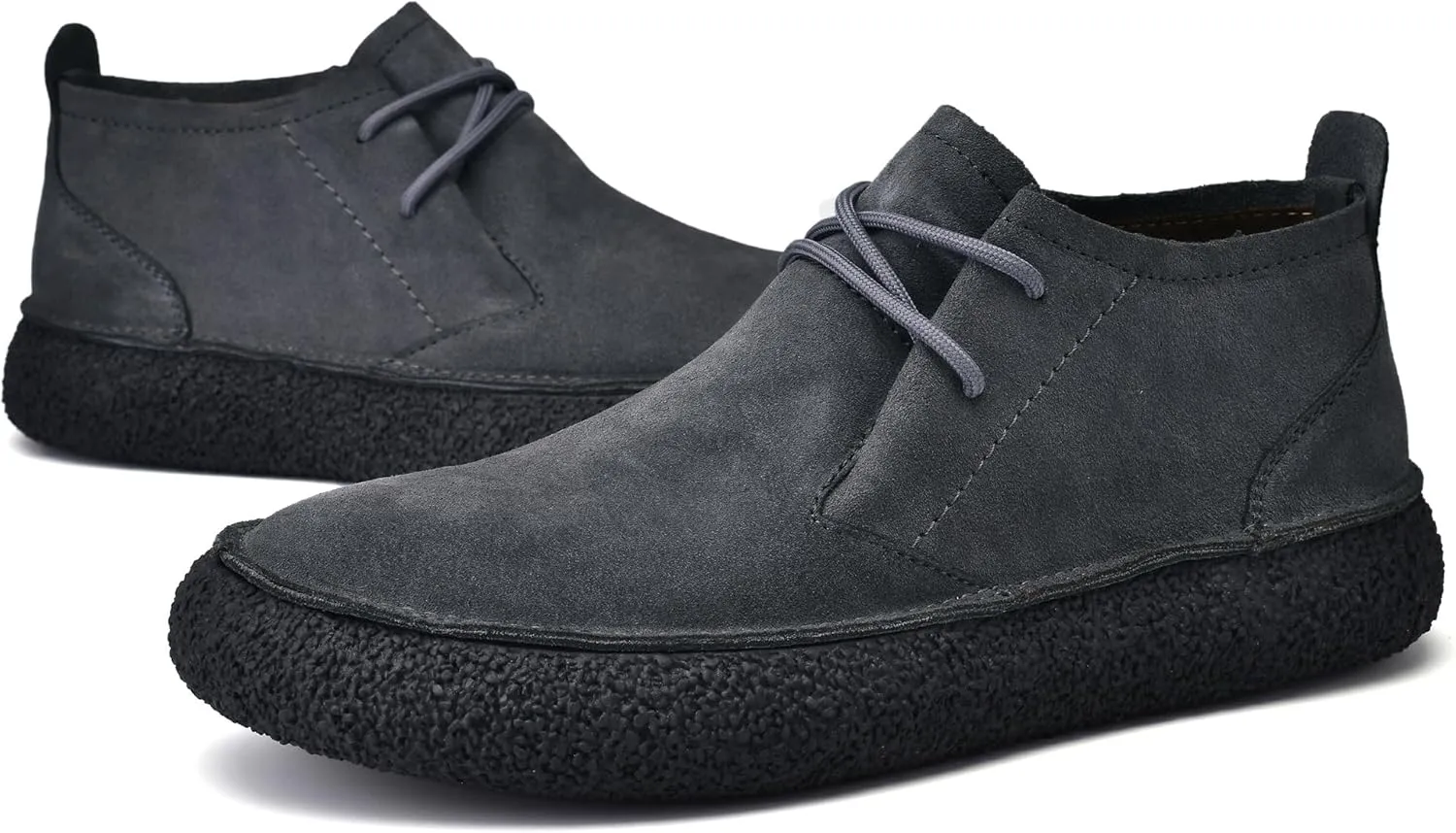 JIONS Mens Ankle Desert Chukka Boots Lace Up Suede Leather Shoes Round Toe Platform Deck Boots
