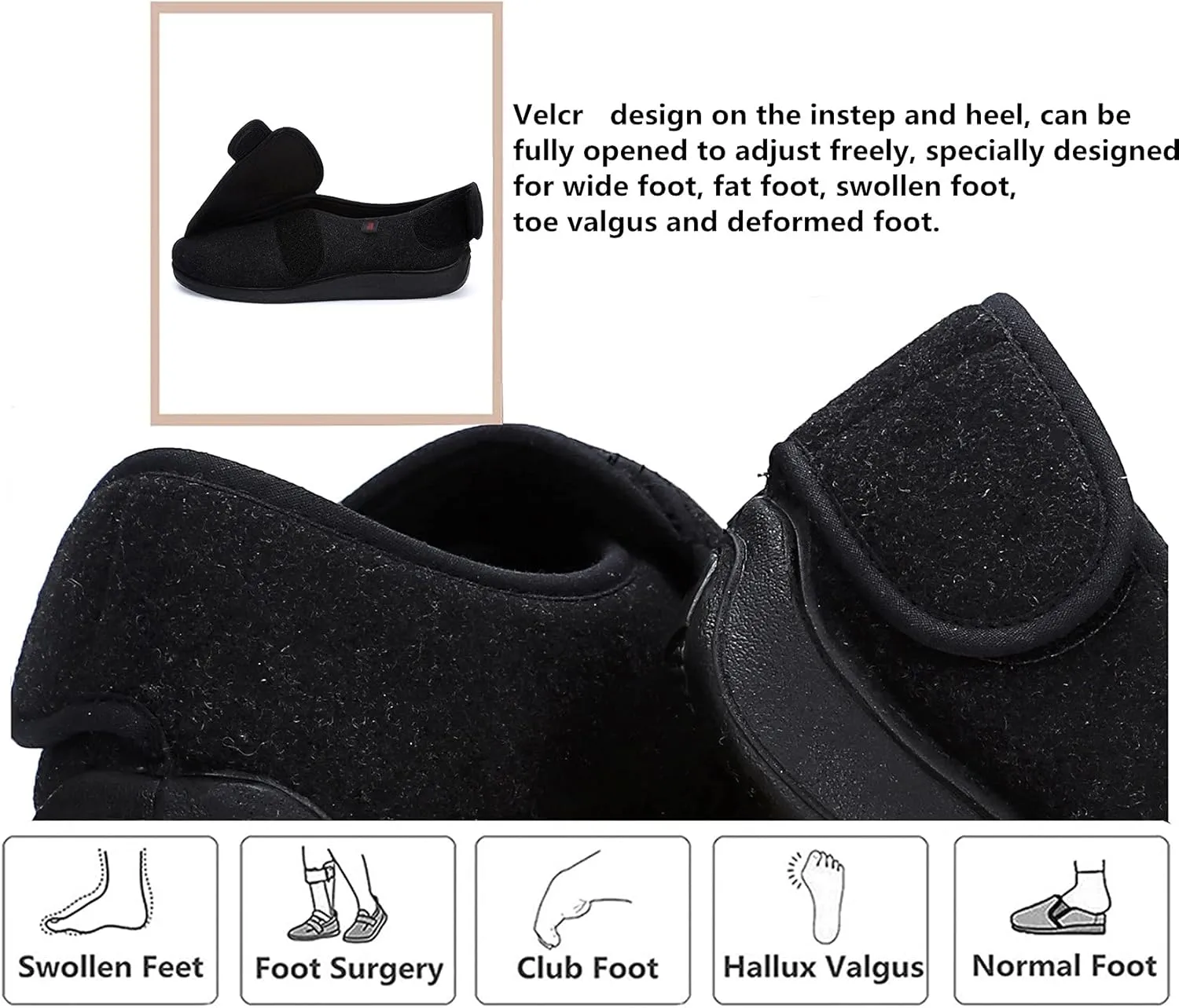 JIONS Women Men Adjustable Velco Extra Wide Shoes Swollen Feet Diabetic Edema Boots Slippers Indoor Outdoor Sandals Unisex Large Size 5-14