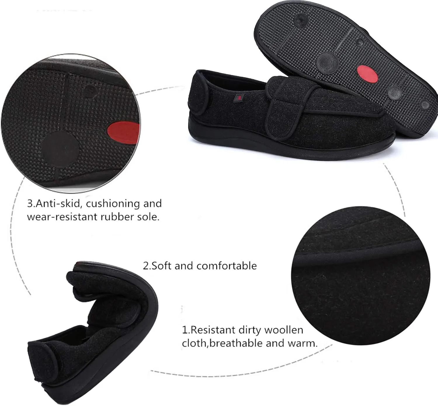 JIONS Women Men Adjustable Velco Extra Wide Shoes Swollen Feet Diabetic Edema Boots Slippers Indoor Outdoor Sandals Unisex Large Size 5-14