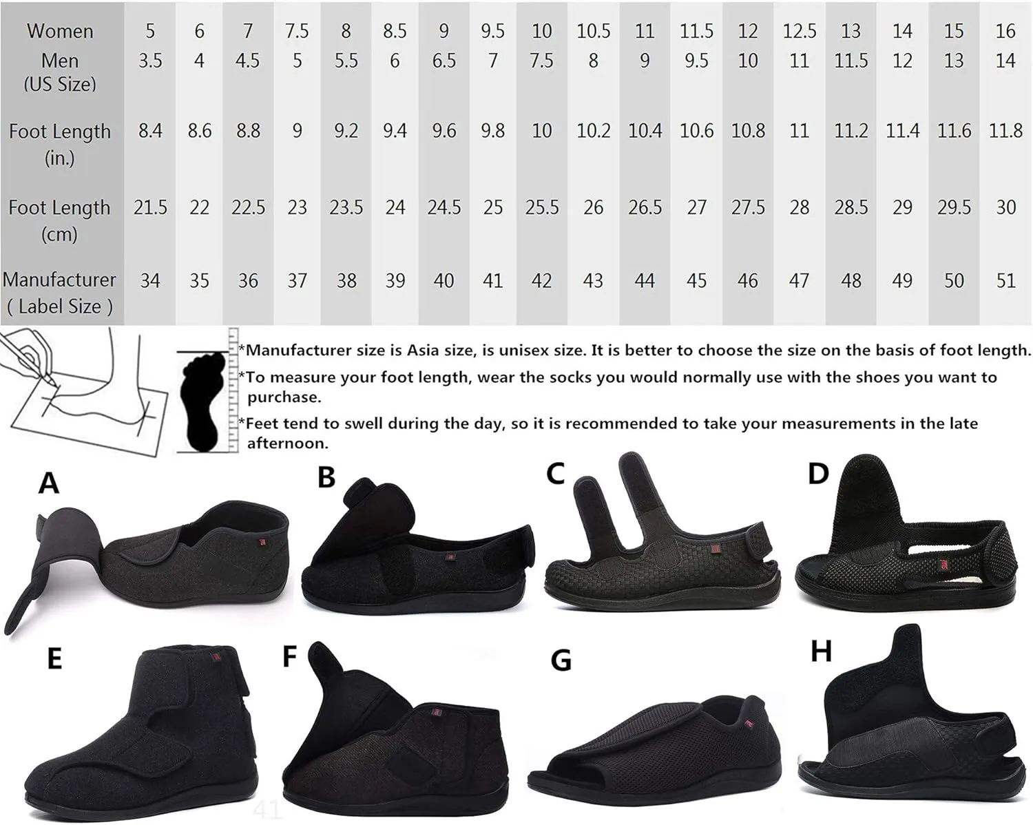JIONS Women Men Adjustable Velco Extra Wide Shoes Swollen Feet Diabetic Edema Boots Slippers Indoor Outdoor Sandals Unisex Large Size 5-14