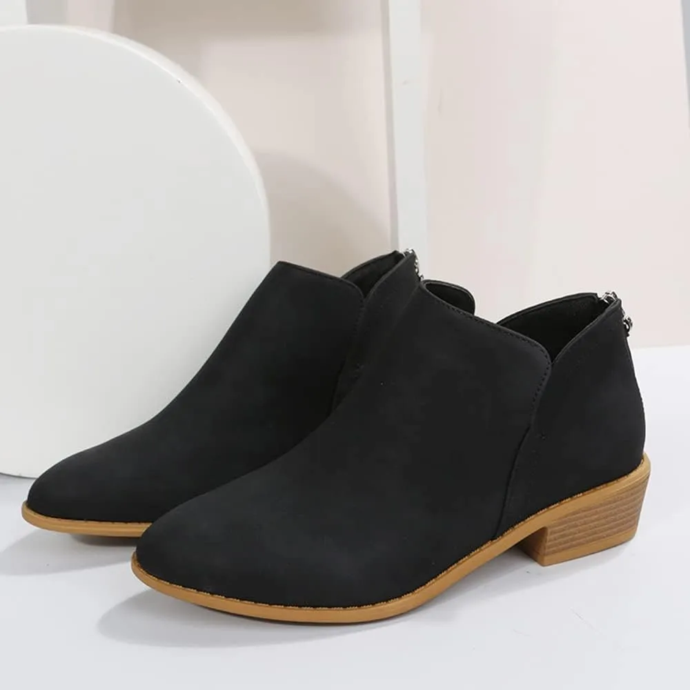JITUUE Ankle Booties for Women,Women's Casual Dress Low Heeled Booties. V Cut Fashion Thick Heel Design Shoes