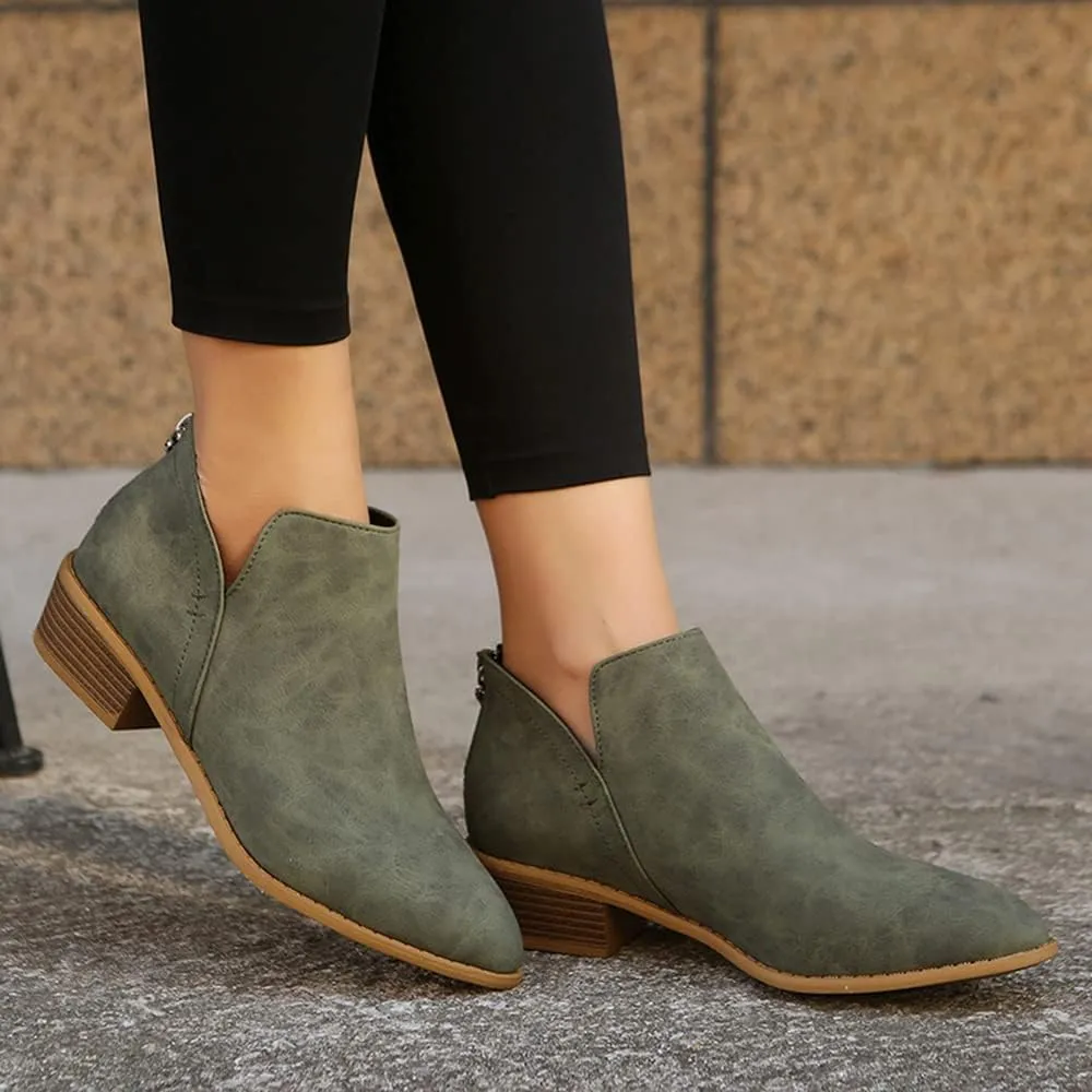 JITUUE Ankle Booties for Women,Women's Casual Dress Low Heeled Booties. V Cut Fashion Thick Heel Design Shoes