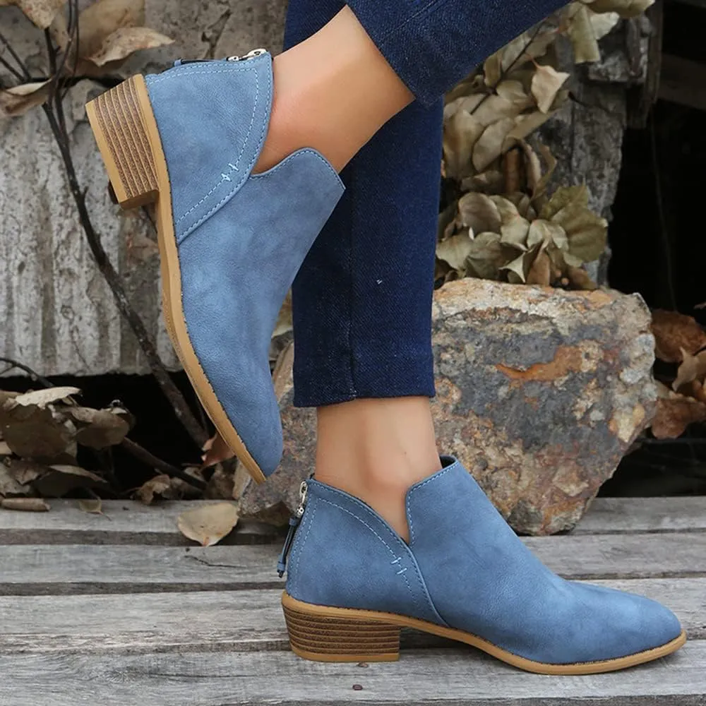 JITUUE Ankle Booties for Women,Women's Casual Dress Low Heeled Booties. V Cut Fashion Thick Heel Design Shoes