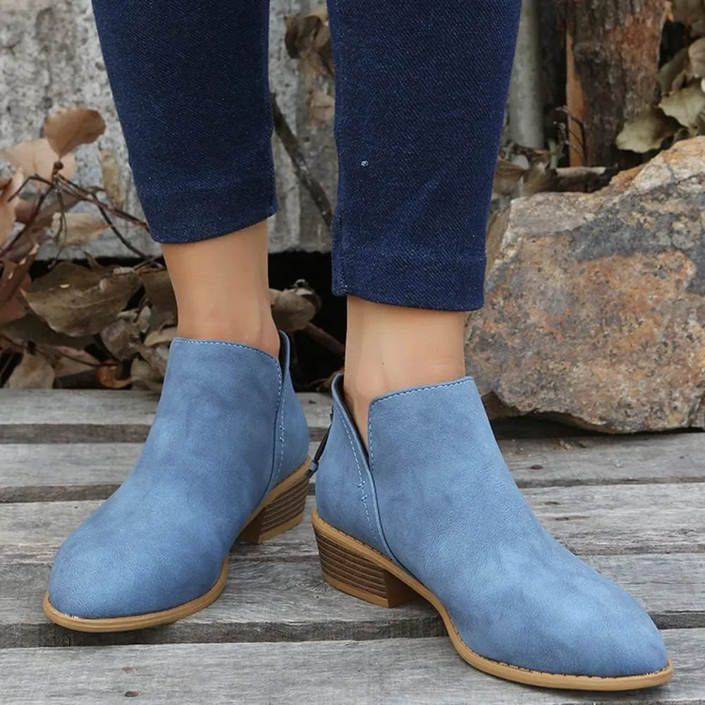 JITUUE Ankle Booties for Women,Women's Casual Dress Low Heeled Booties. V Cut Fashion Thick Heel Design Shoes